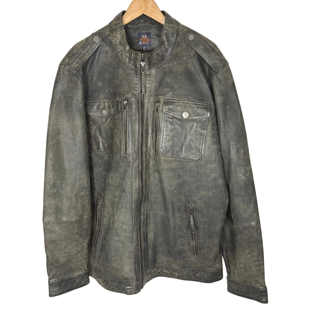 NWT Moonshine Spirit Brad Paisley Black Distressed Leather Moto Jacket XXL